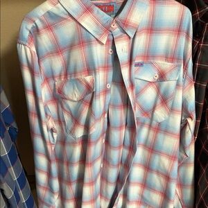 DIXXON Light Blue and Red Plaid Men's Shirt